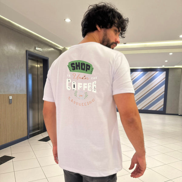 Camiseta masculina estampada casual manga curta gola redonda verão moda COFFE