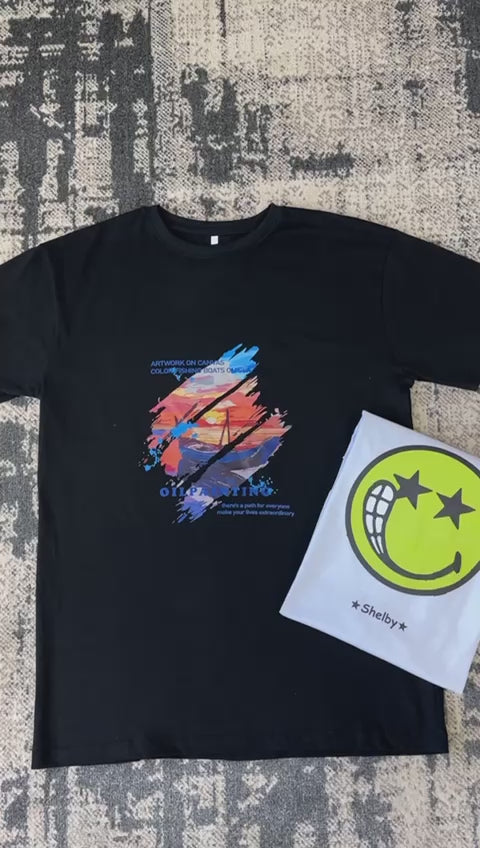 KIT 2 Pecas Camiseta masculina camisa estampada casual manga curta gola redonda verão TOP